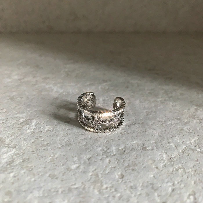 Crisp Star Design 18K White Gold Plated Zirconia Full Star Open Ring for Index Finger Meteor Ring Adjustable