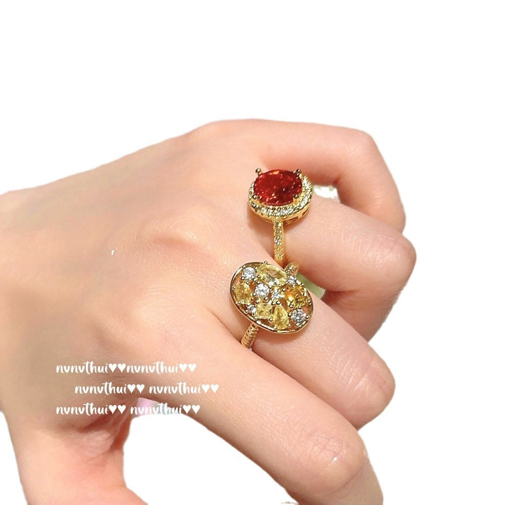 Dusk-colored amethyst abacus-shaped gemstone ring, plated with 18K gold, Fendaa egg-shaped ring