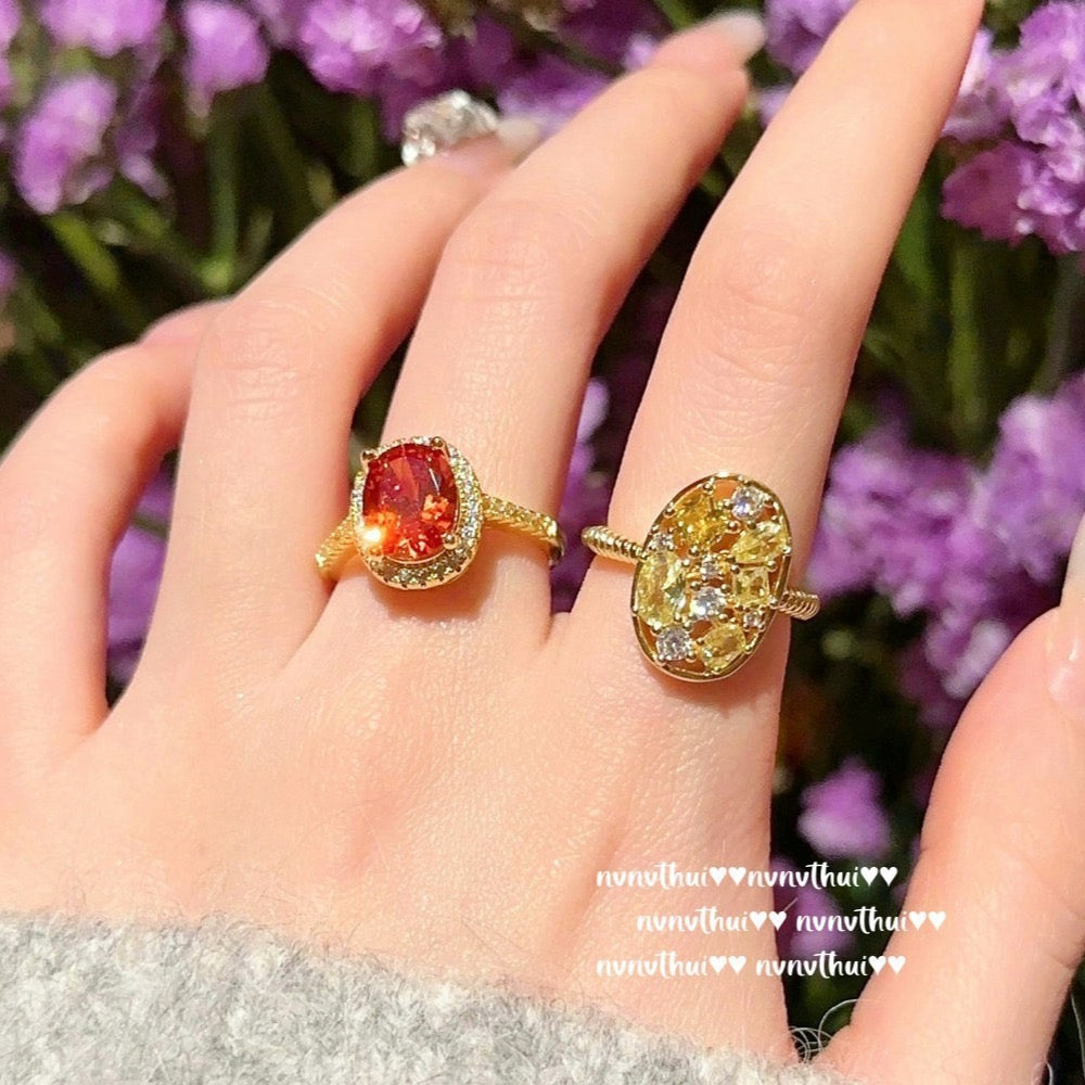 Dusk-colored amethyst abacus-shaped gemstone ring, plated with 18K gold, Fendaa egg-shaped ring