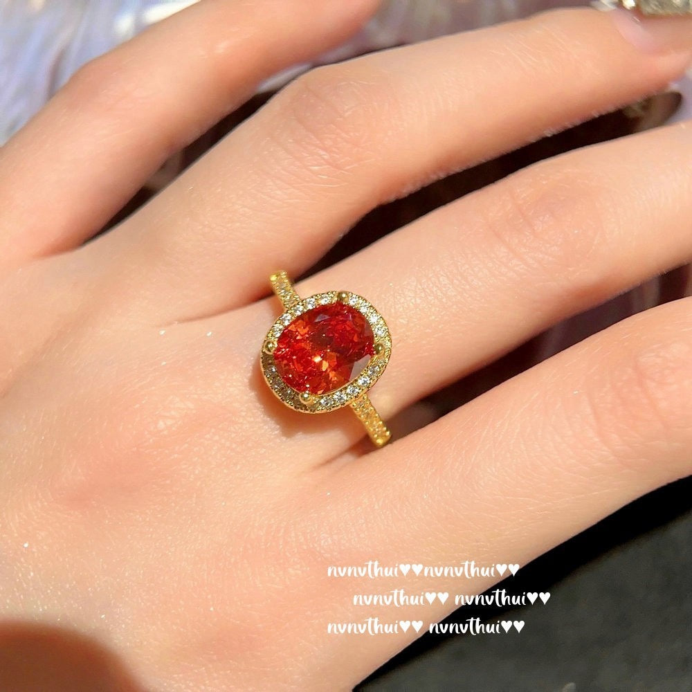 Dusk-colored amethyst abacus-shaped gemstone ring, plated with 18K gold, Fendaa egg-shaped ring