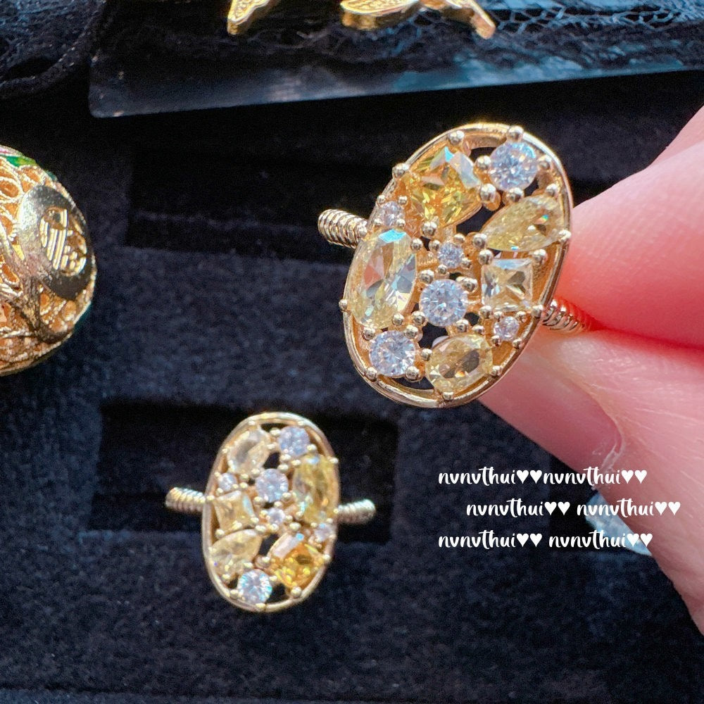Dusk-colored amethyst abacus-shaped gemstone ring, plated with 18K gold, Fendaa egg-shaped ring