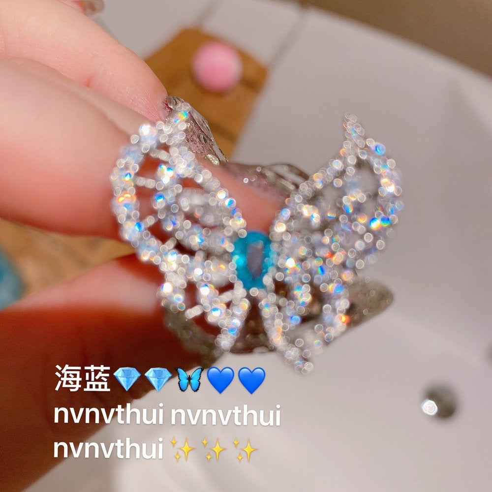 Swiss Blue Butterfly Gemstone Ring Vintage Butterfly Knot Drop Zircon Earrings