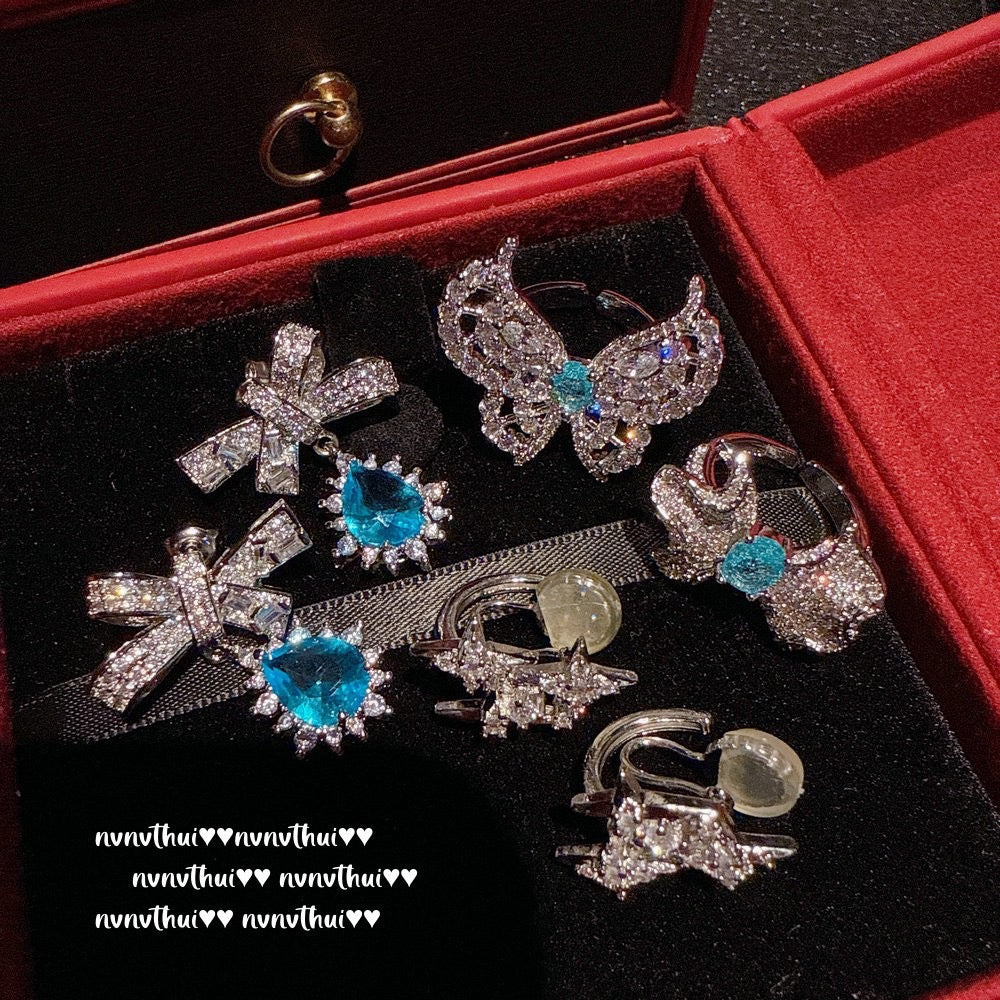 Swiss Blue Butterfly Gemstone Ring Vintage Butterfly Knot Drop Zircon Earrings