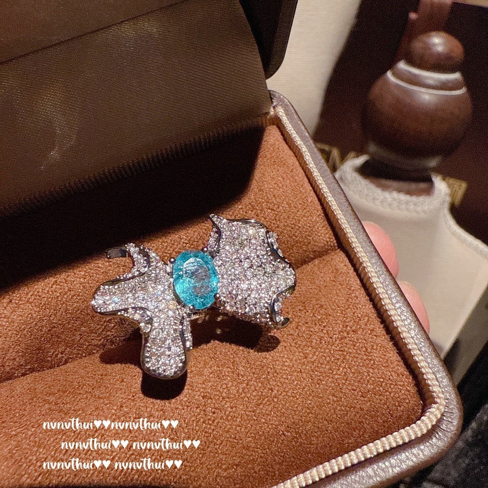Swiss Blue Butterfly Gemstone Ring Vintage Butterfly Knot Drop Zircon Earrings