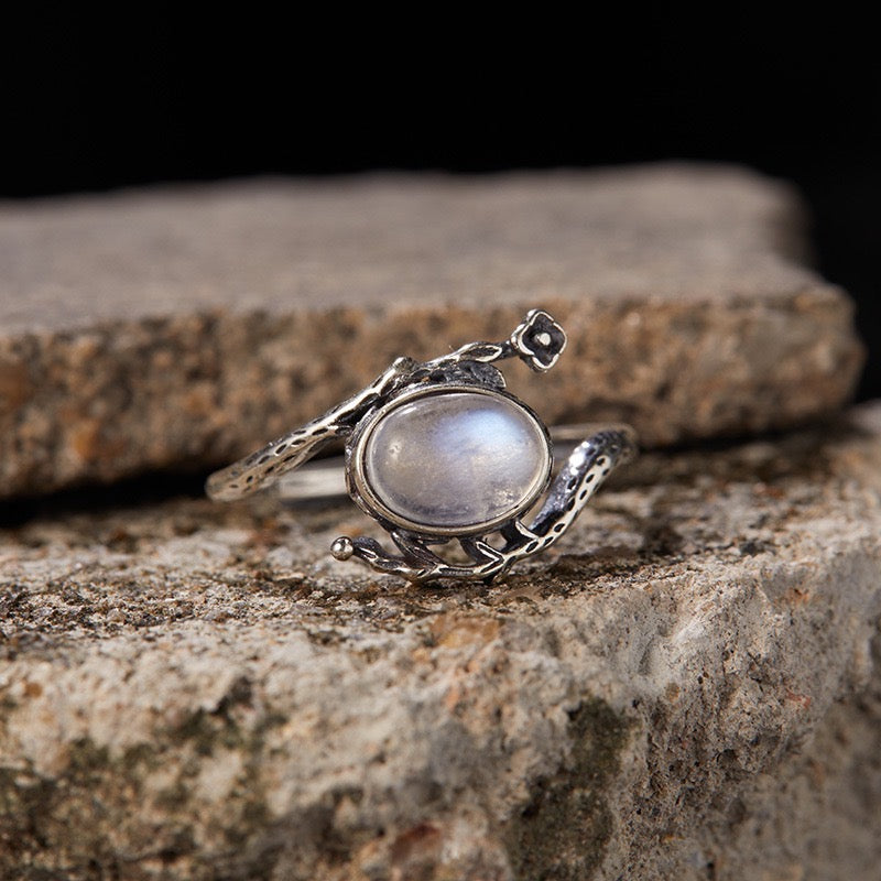 S925 sterling silver natural moonstone colored gemstone silver ring for women