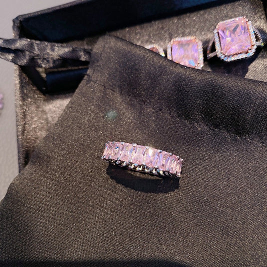 Song Song Princess Pink Round Diamond Zirconia Cluster Ring - Pink Diamond Heart-shaped Egg-shaped Combination Layered Band Ring - Adjustable Colored Diamond