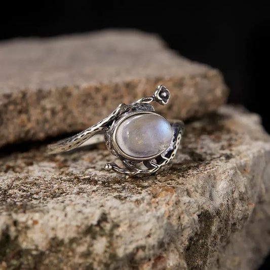 S925 sterling silver natural moonstone colored gemstone silver ring for women