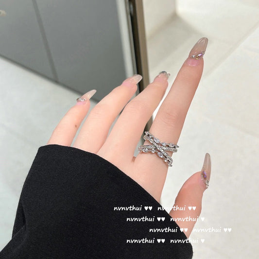Crisp Star Design 18K White Gold Plated Zirconia Full Star Open Ring for Index Finger Meteor Ring Adjustable
