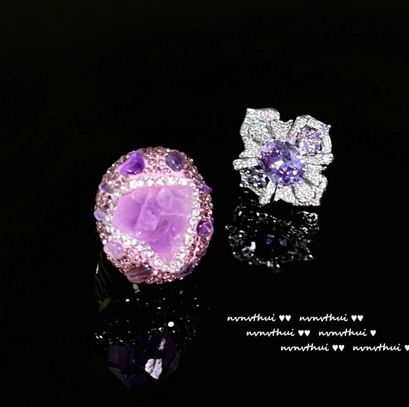 Vintage Uruguay purple flower gemstone ring, 18K gold plated, Tanzanite zircon ring