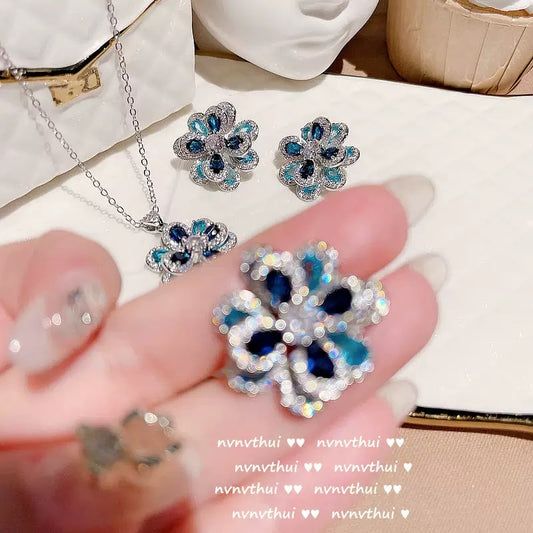 18K Multi faceted Water Drop Heart Color Treasure Zircon Flower Sparkling Diamond
