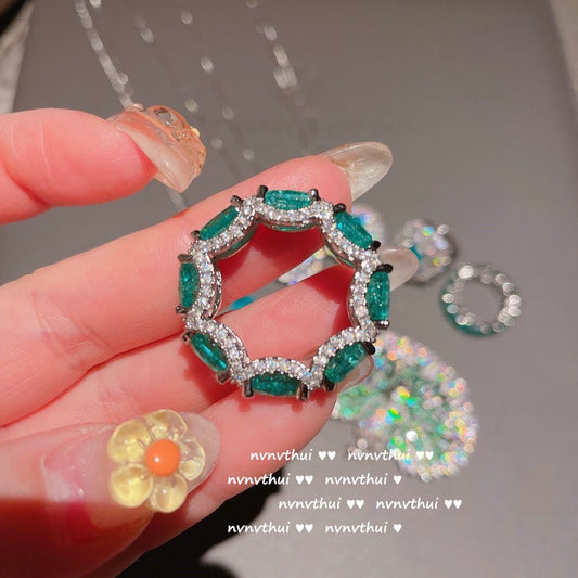 Blue lake burst crystal snowflake pave diamond ring