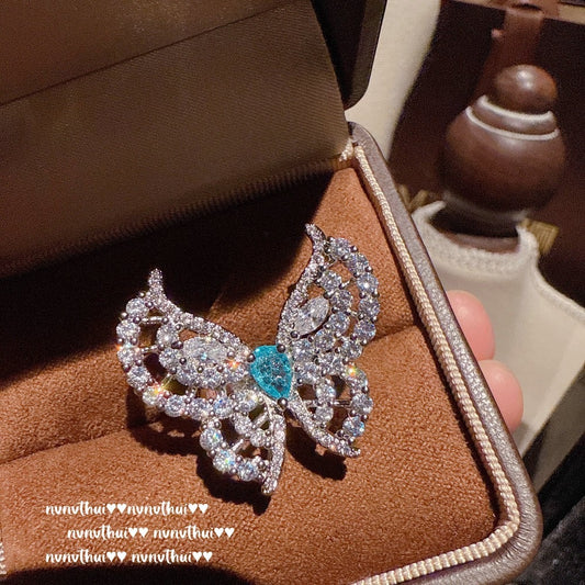 Swiss Blue Butterfly Gemstone Ring Vintage Butterfly Knot Drop Zircon Earrings