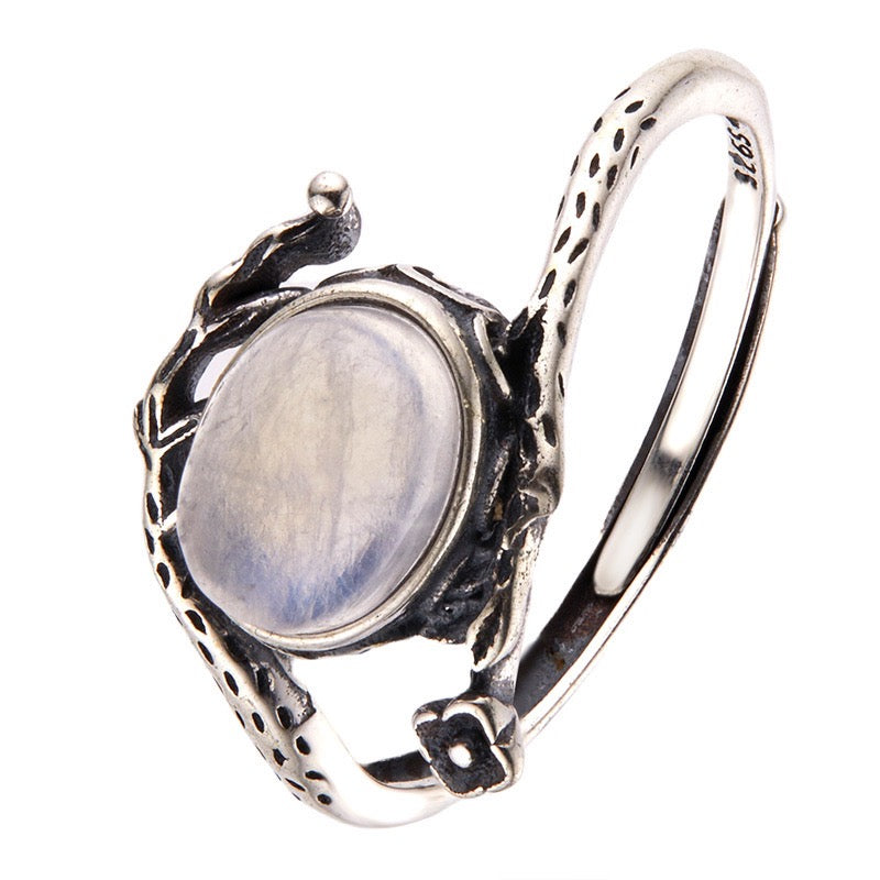 S925 sterling silver natural moonstone colored gemstone silver ring for women