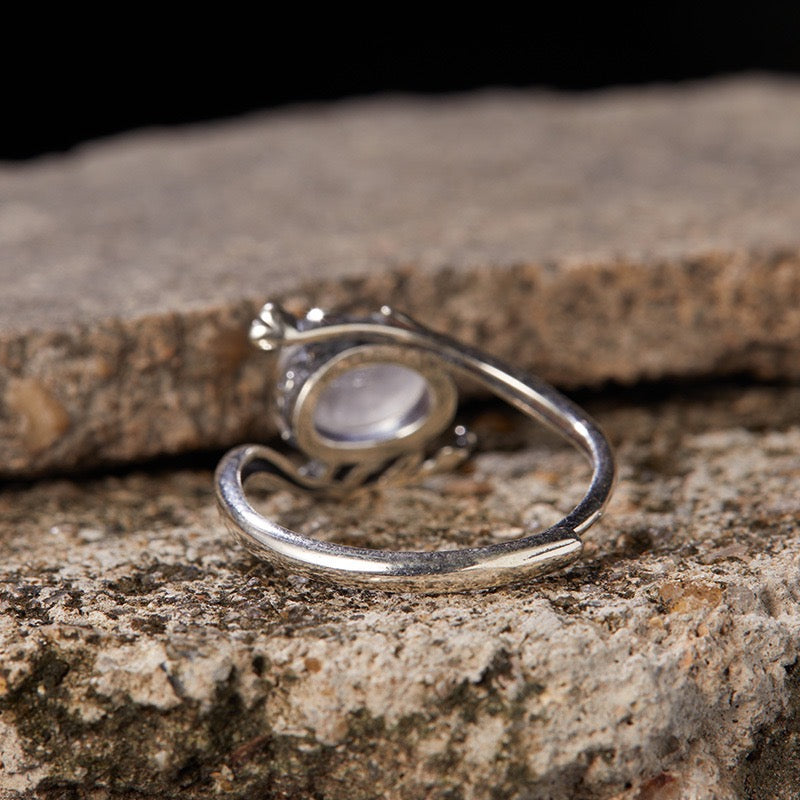 S925 sterling silver natural moonstone colored gemstone silver ring for women