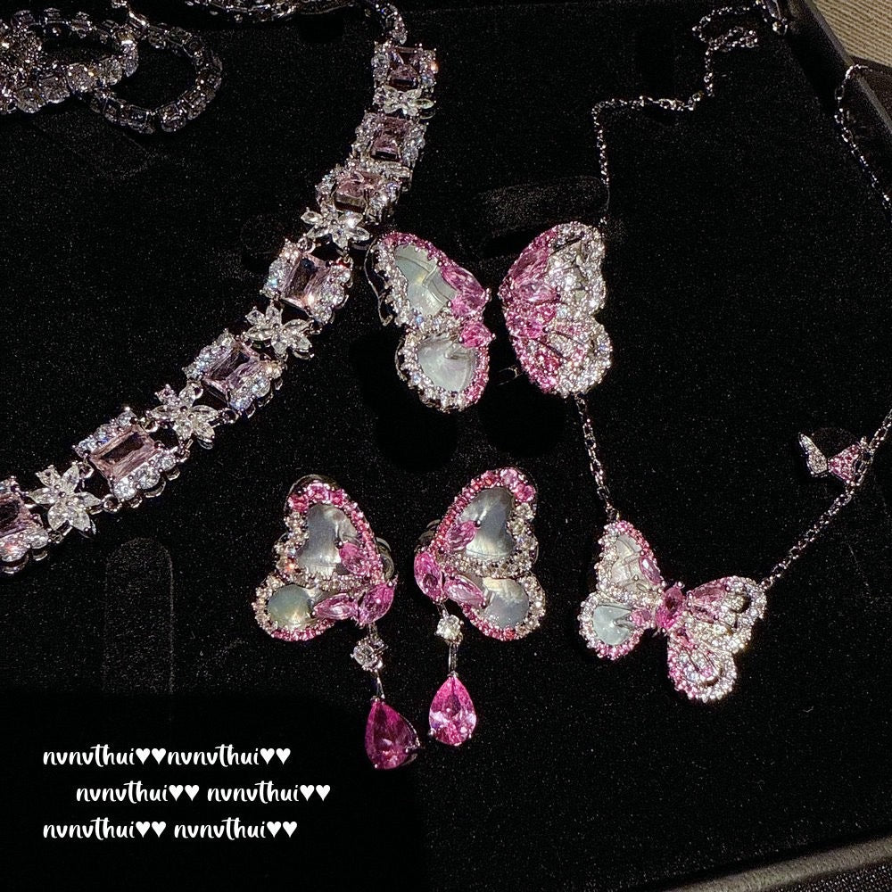 Fish Princess Colorful Pearl Butterfly Chrysanthemum Gemstone Necklace - Rich and Attractive - Rainbow Petal Necklace - Set