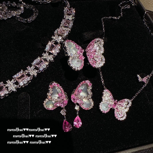 Fish Princess Colorful Pearl Butterfly Chrysanthemum Gemstone Necklace - Rich and Attractive - Rainbow Petal Necklace - Set