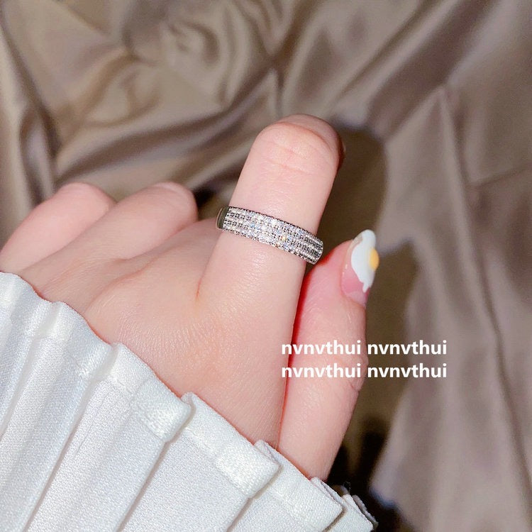Crisp Star Design 18K White Gold Plated Zirconia Full Star Open Ring for Index Finger Meteor Ring Adjustable