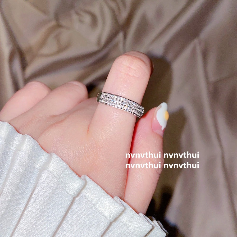 Crisp Star Design 18K White Gold Plated Zirconia Full Star Open Ring for Index Finger Meteor Ring Adjustable